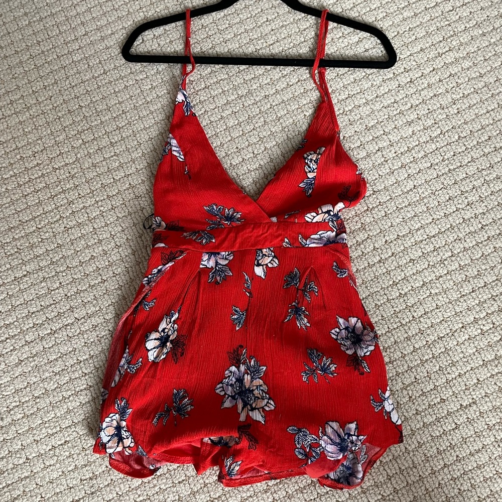 Red Floral Romper from a Botique